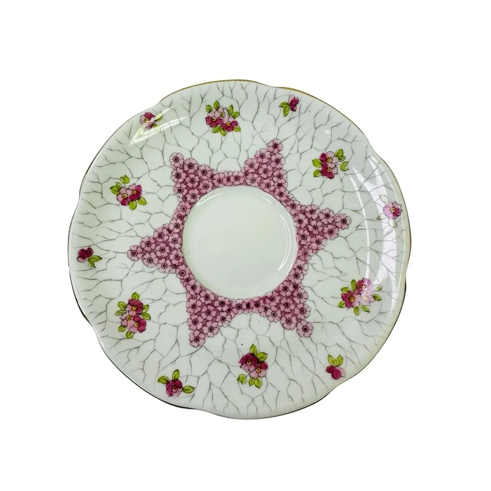 Adderley Tea Cup and Saucer Pink Chintz Painted Blossoms‎ Vintage Read